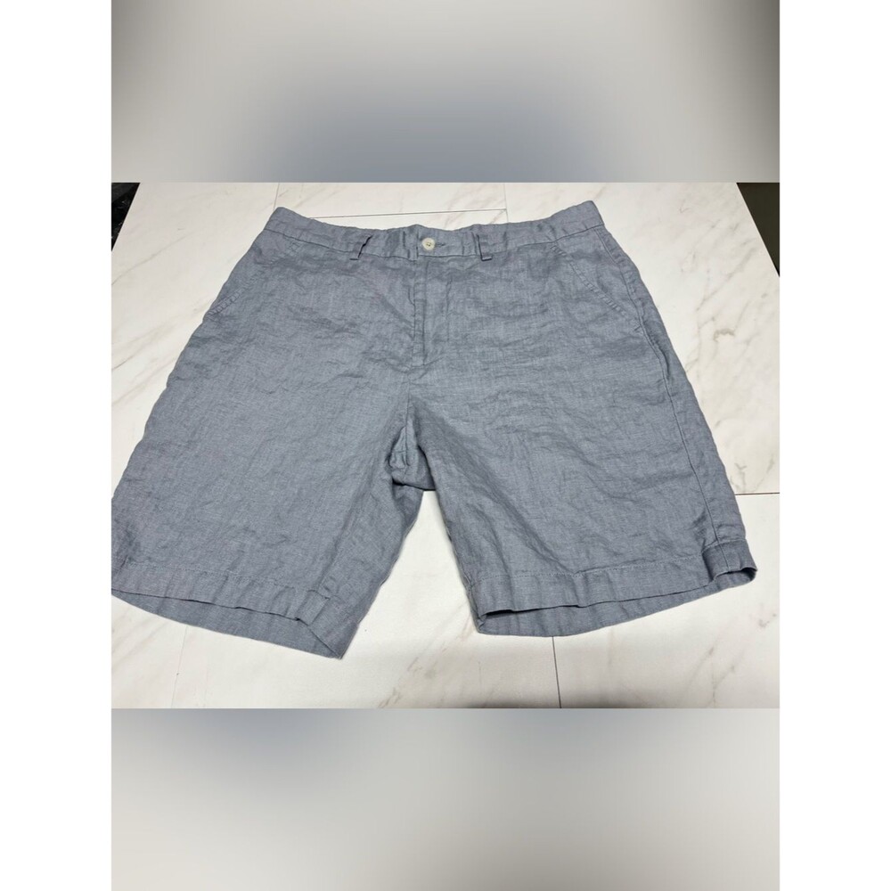 Zara Men’s 100% Linen Light Blue 8 inch inseam Flat Front Shorts size L